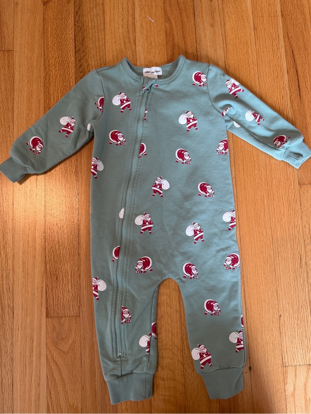 Miles the Label Light Green Holiday Footie One-Piece with Santa Print